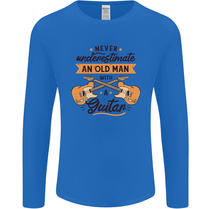 Never Underestimate an Old Man Guitar Mens Long Sleeve T-Shirt Royal Blue