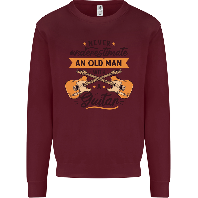 Never Underestimate an Old Man Guitar Mens Sweatshirt Jumper Maroon