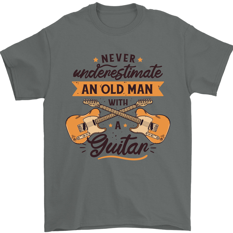 Never Underestimate an Old Man Guitar Mens T-Shirt 100% Cotton Charcoal
