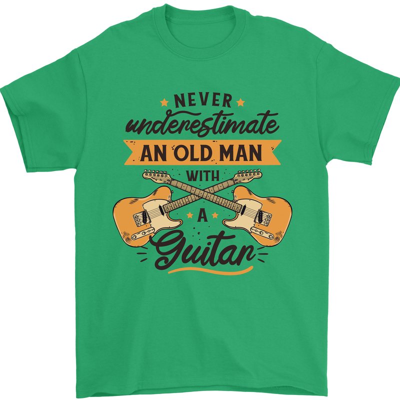Never Underestimate an Old Man Guitar Mens T-Shirt 100% Cotton Irish Green