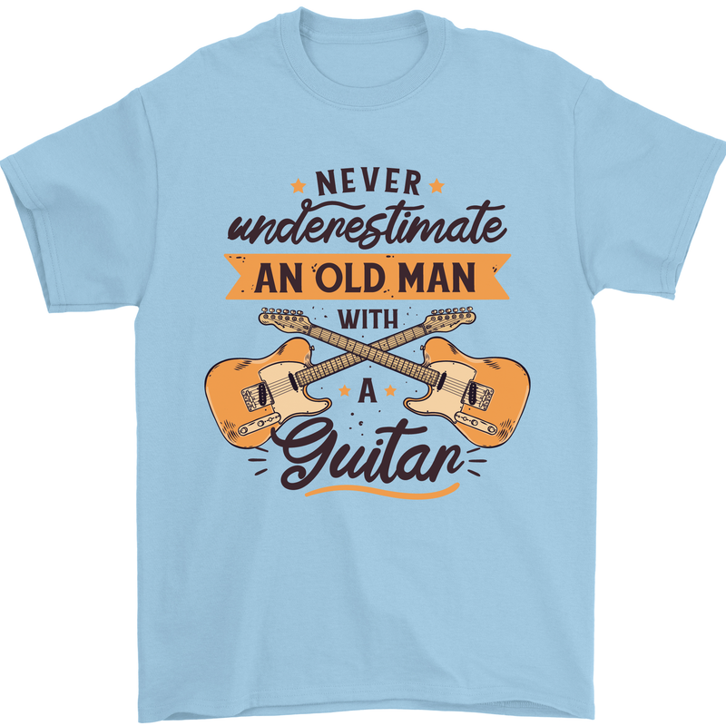 Never Underestimate an Old Man Guitar Mens T-Shirt 100% Cotton Light Blue
