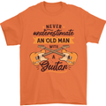 Never Underestimate an Old Man Guitar Mens T-Shirt 100% Cotton Orange