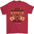 Never Underestimate an Old Man Guitar Mens T-Shirt 100% Cotton Red