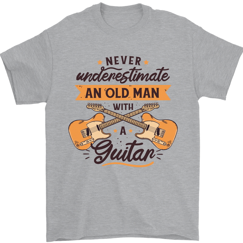 Never Underestimate an Old Man Guitar Mens T-Shirt 100% Cotton Sports Grey