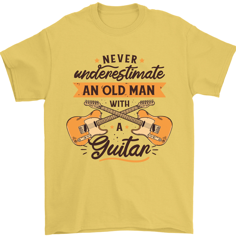 Never Underestimate an Old Man Guitar Mens T-Shirt 100% Cotton Yellow