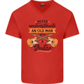 Never Underestimate an Old Man Guitar Mens V-Neck Cotton T-Shirt Red