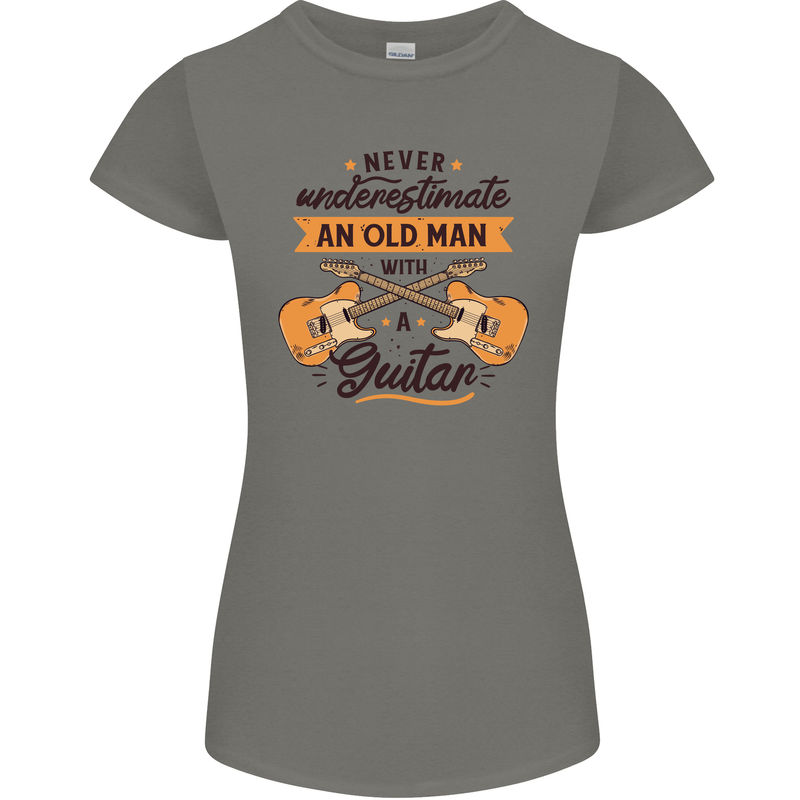 Never Underestimate an Old Man Guitar Womens Petite Cut T-Shirt Charcoal