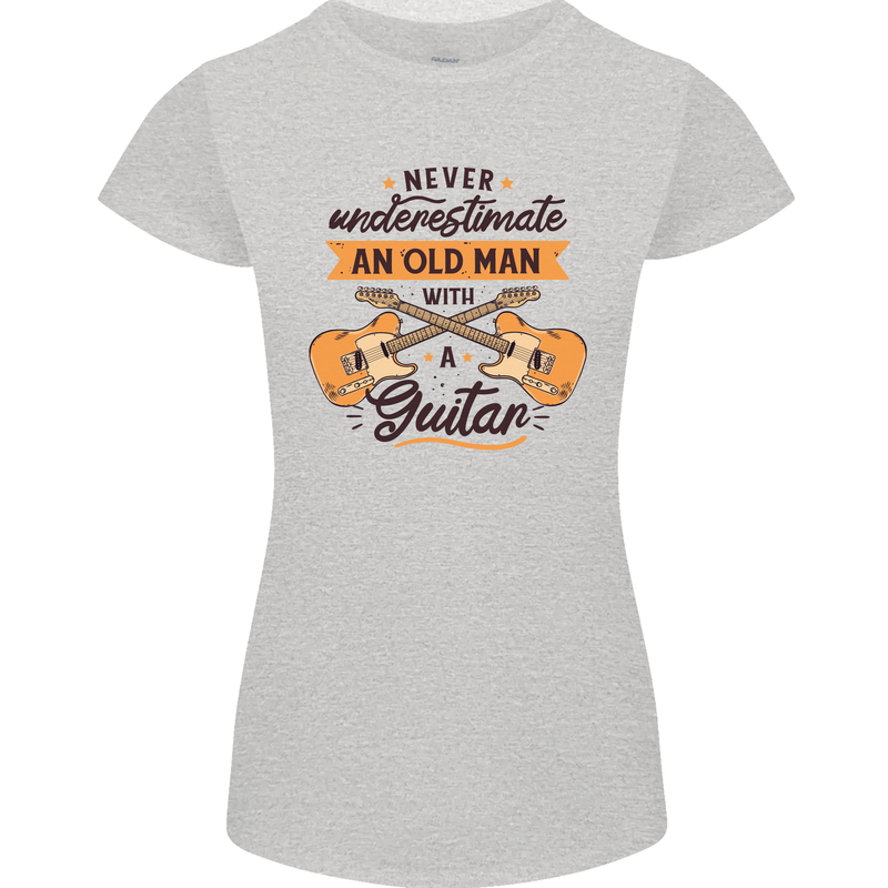 Never Underestimate an Old Man Guitar Womens Petite Cut T-Shirt Sports Grey