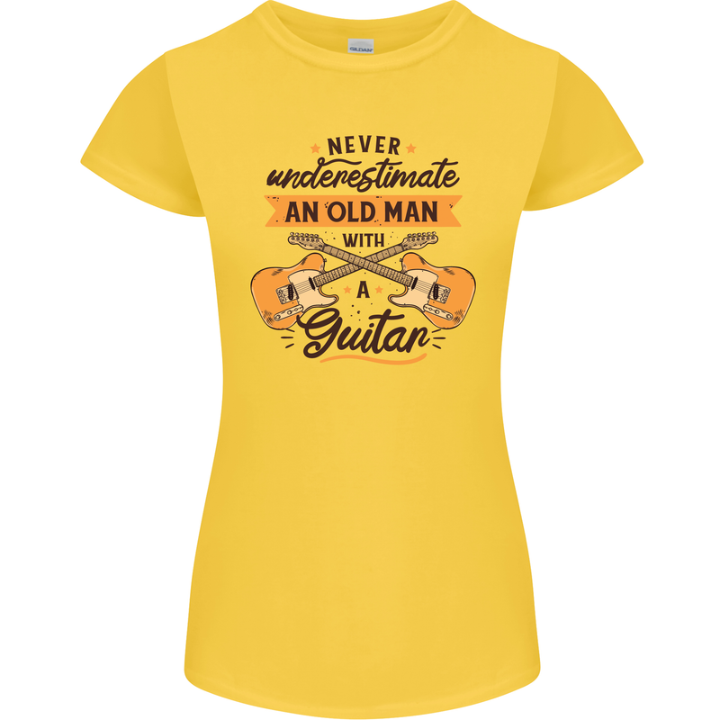 Never Underestimate an Old Man Guitar Womens Petite Cut T-Shirt Yellow