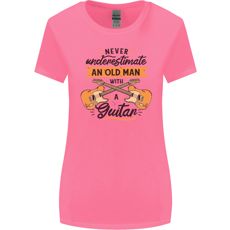 Never Underestimate an Old Man Guitar Womens Wider Cut T-Shirt Azalea