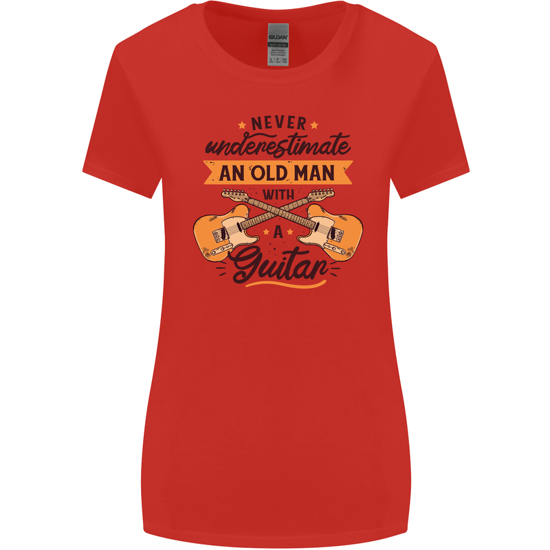 Never Underestimate an Old Man Guitar Womens Wider Cut T-Shirt Red