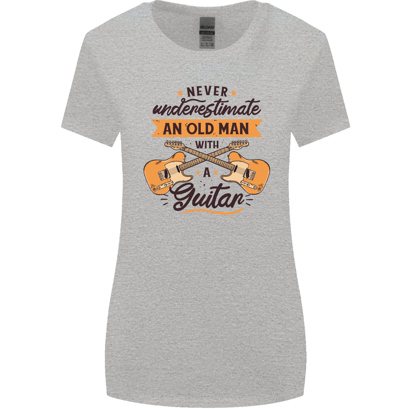 Never Underestimate an Old Man Guitar Womens Wider Cut T-Shirt Sports Grey