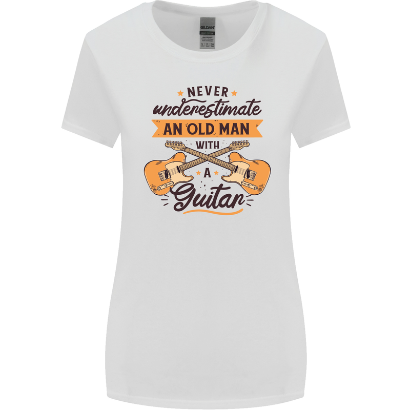 Never Underestimate an Old Man Guitar Womens Wider Cut T-Shirt White