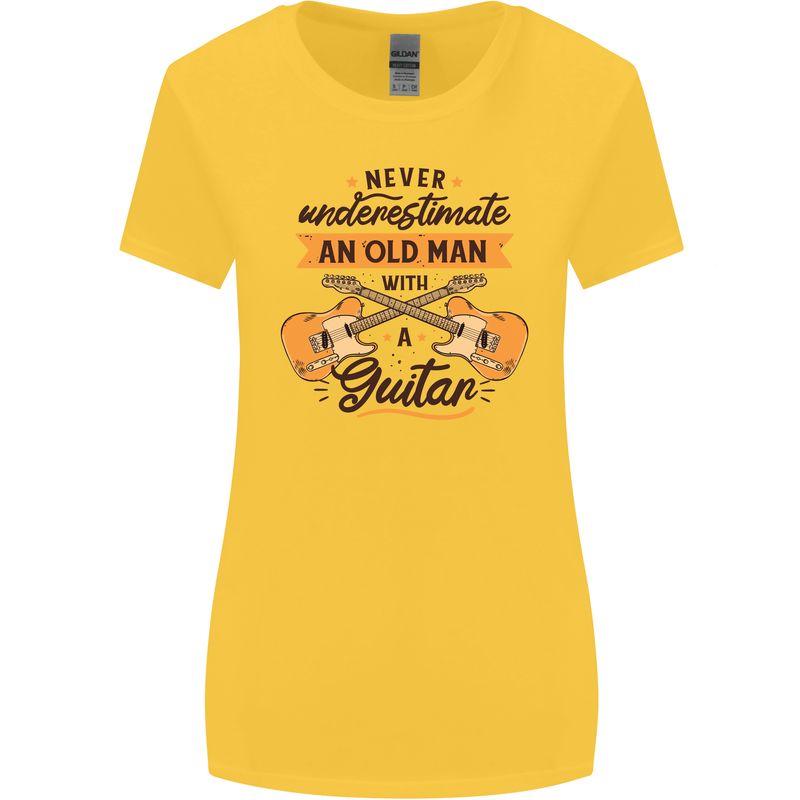 Never Underestimate an Old Man Guitar Womens Wider Cut T-Shirt Yellow
