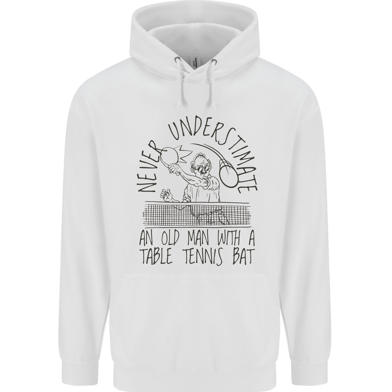 Never Underestimate an Old Man Table Tennis Childrens Kids Hoodie White