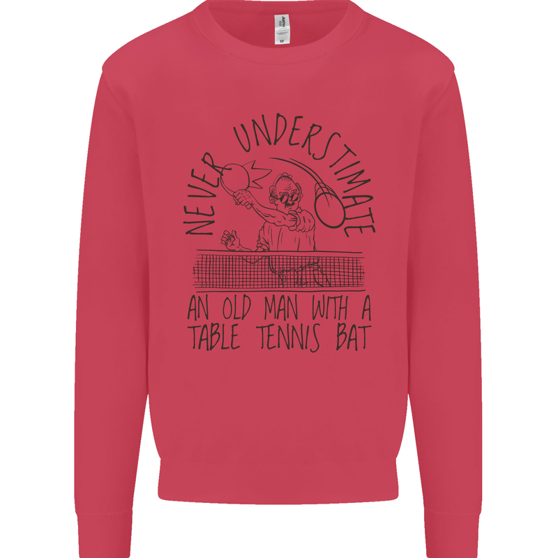 Never Underestimate an Old Man Table Tennis Kids Sweatshirt Jumper Heliconia