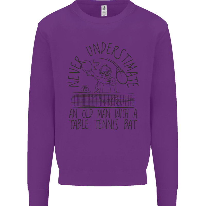 Never Underestimate an Old Man Table Tennis Kids Sweatshirt Jumper Purple