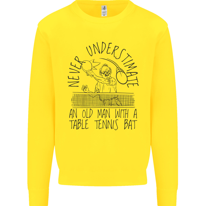 Never Underestimate an Old Man Table Tennis Kids Sweatshirt Jumper Yellow