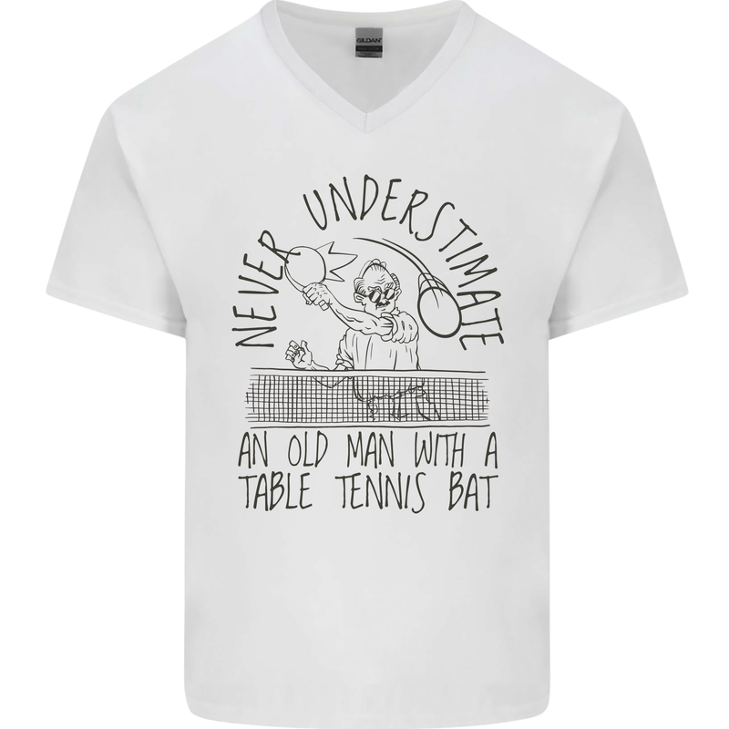 Never Underestimate an Old Man Table Tennis Mens V-Neck Cotton T-Shirt White