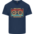 New Dad Father Gaming Gamer Baby Mens V-Neck Cotton T-Shirt Navy Blue