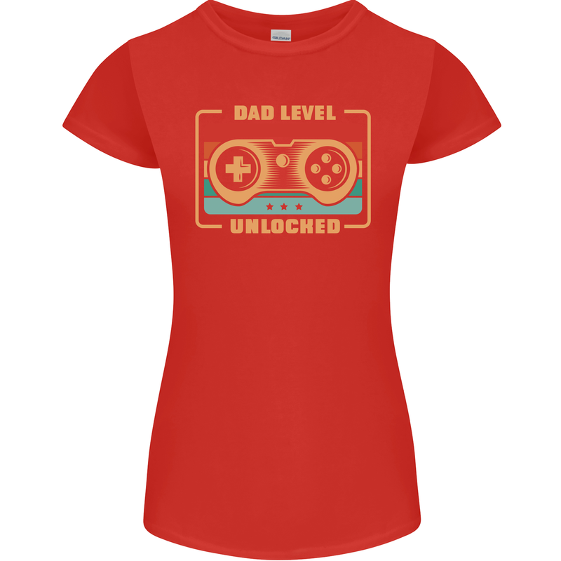New Dad Father Gaming Gamer Baby Womens Petite Cut T-Shirt Red