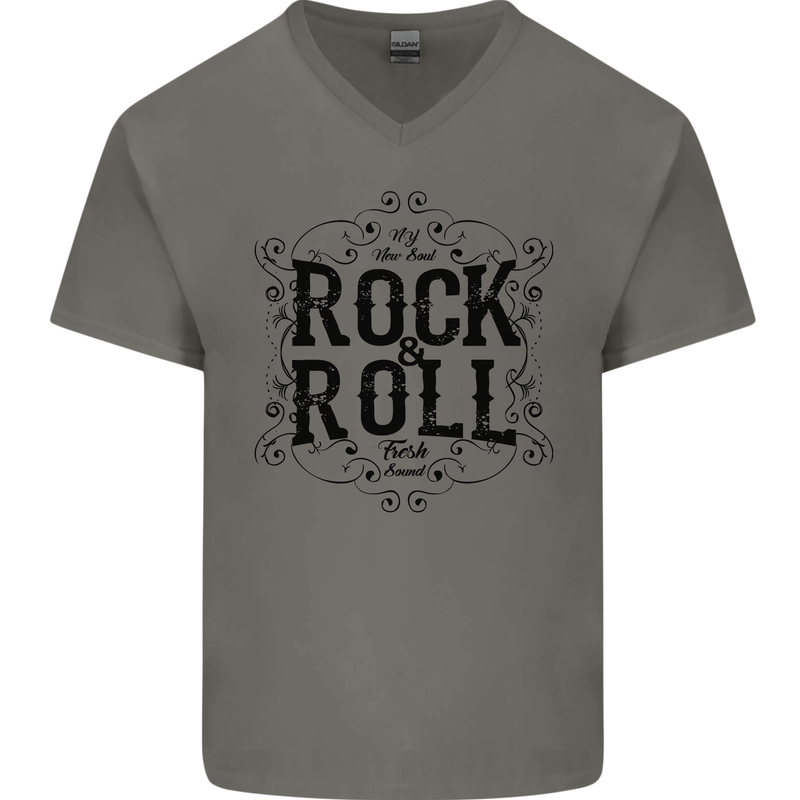 New Soul Rock n Roll Mens V-Neck Cotton T-Shirt Charcoal