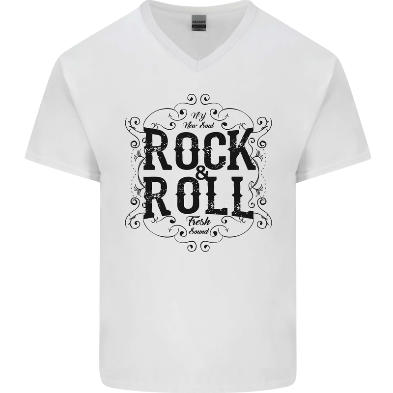 New Soul Rock n Roll Mens V-Neck Cotton T-Shirt White