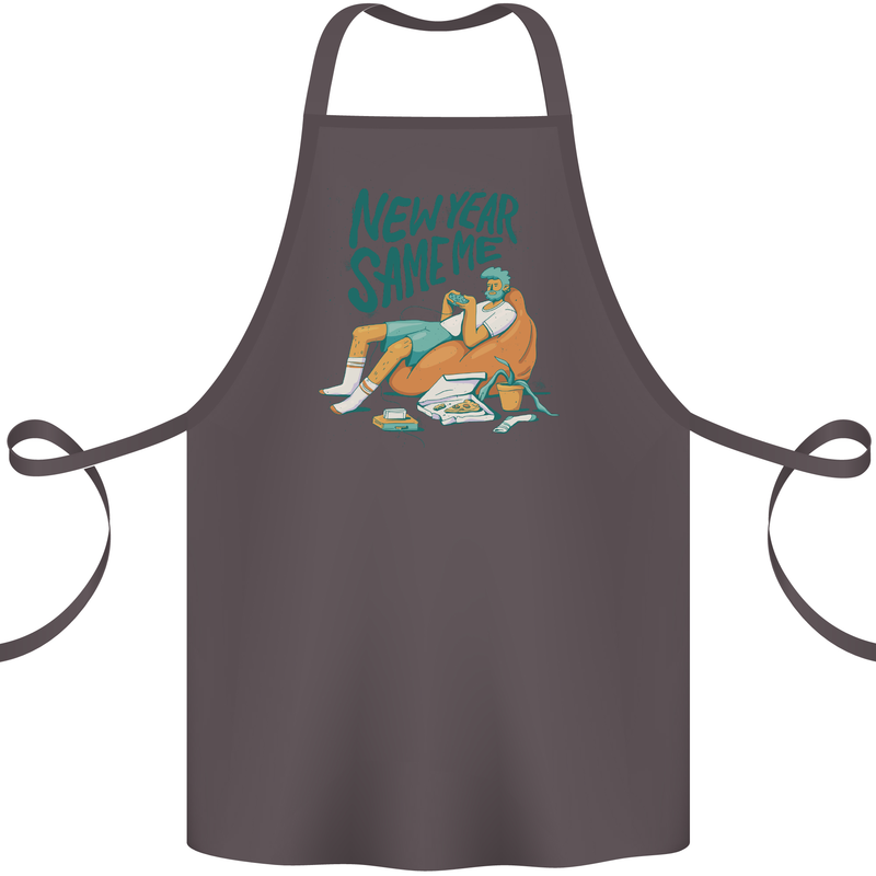 New Year Same Me Resolution Gaming Lazy Cotton Apron 100% Organic Dark Grey