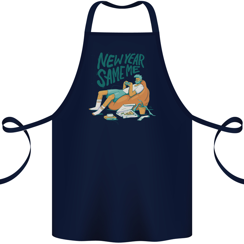 New Year Same Me Resolution Gaming Lazy Cotton Apron 100% Organic Navy Blue