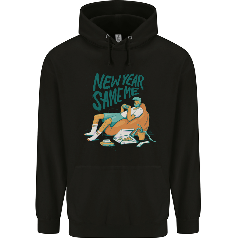New Year Same Me Resolution Gaming Lazy Mens 80% Cotton Hoodie Black