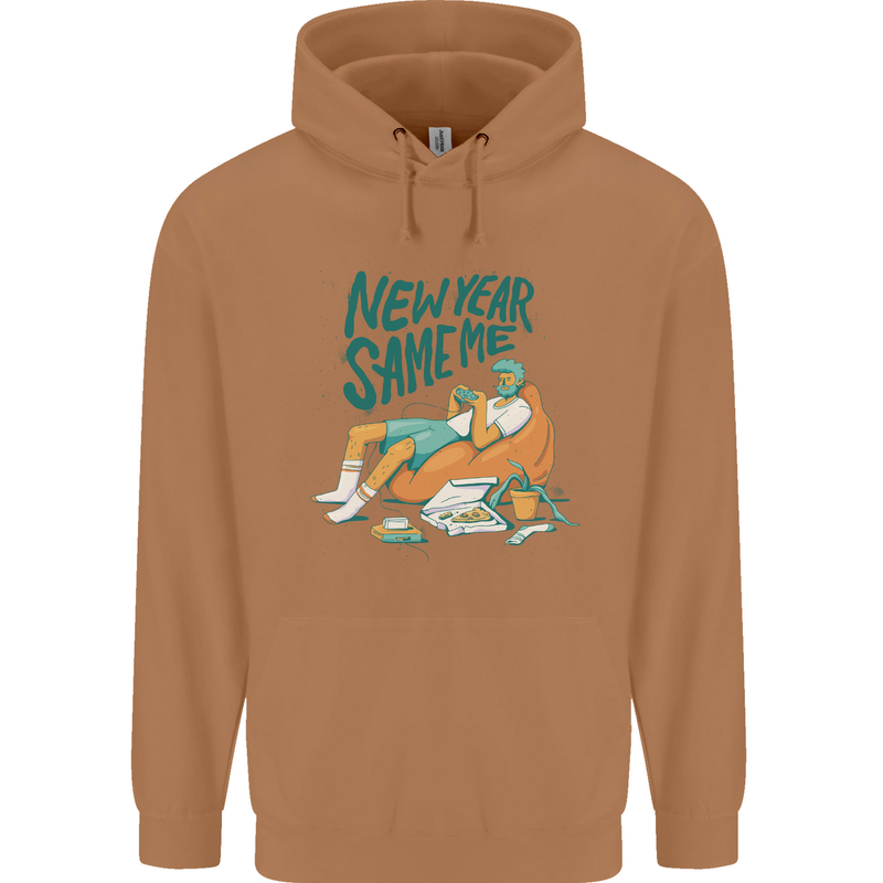 New Year Same Me Resolution Gaming Lazy Mens 80% Cotton Hoodie Caramel Latte