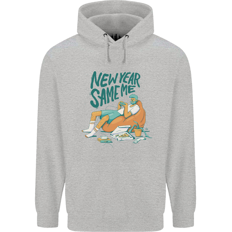 New Year Same Me Resolution Gaming Lazy Mens 80% Cotton Hoodie Sports Grey