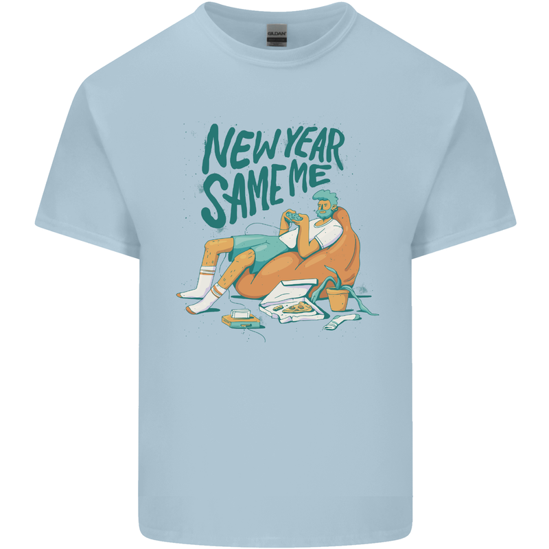 New Year Same Me Resolution Gaming Lazy Mens Cotton T-Shirt Tee Top Light Blue