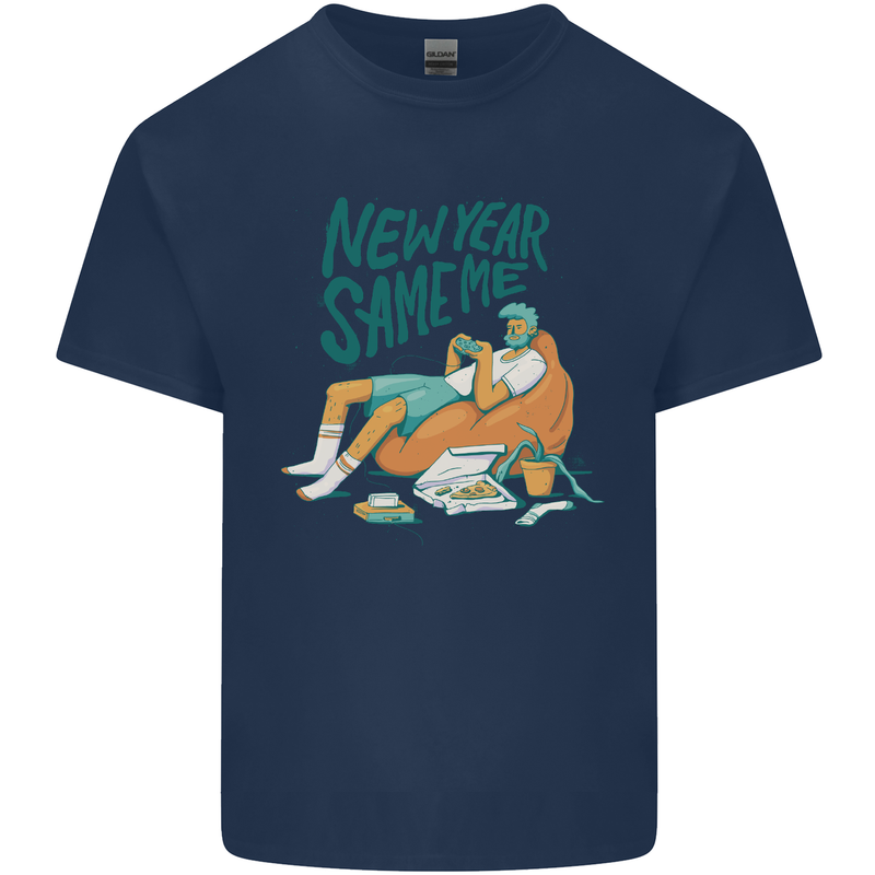 New Year Same Me Resolution Gaming Lazy Mens Cotton T-Shirt Tee Top Navy Blue