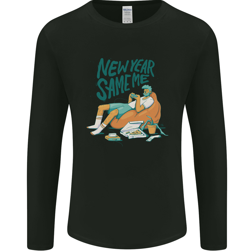 New Year Same Me Resolution Gaming Lazy Mens Long Sleeve T-Shirt Black