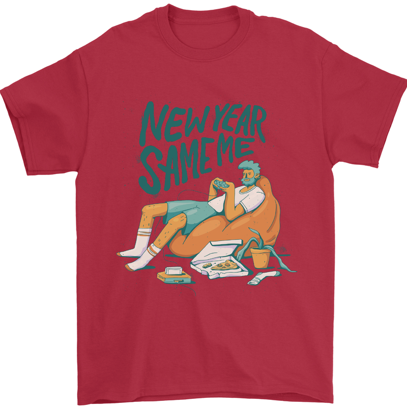 New Year Same Me Resolution Gaming Lazy Mens T-Shirt Cotton Gildan Red