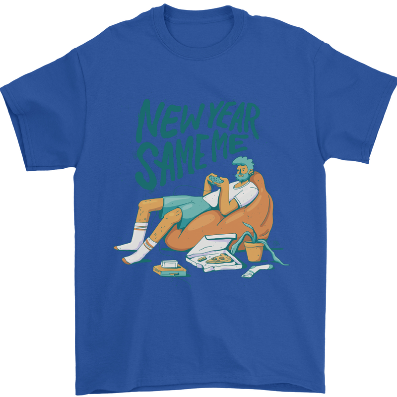 New Year Same Me Resolution Gaming Lazy Mens T-Shirt Cotton Gildan Royal Blue