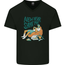 New Year Same Me Resolution Gaming Lazy Mens V-Neck Cotton T-Shirt Black