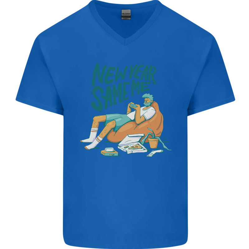 New Year Same Me Resolution Gaming Lazy Mens V-Neck Cotton T-Shirt Royal Blue
