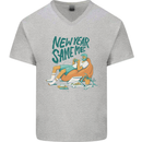 New Year Same Me Resolution Gaming Lazy Mens V-Neck Cotton T-Shirt Sports Grey
