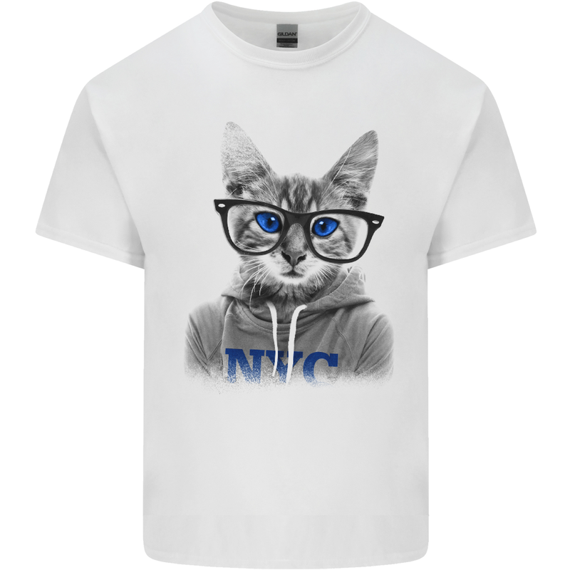 New York City Cat With Glasses Kids T-Shirt Childrens White