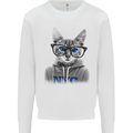 New York City Cat With Glasses Mens Sweatshirt Jumper White