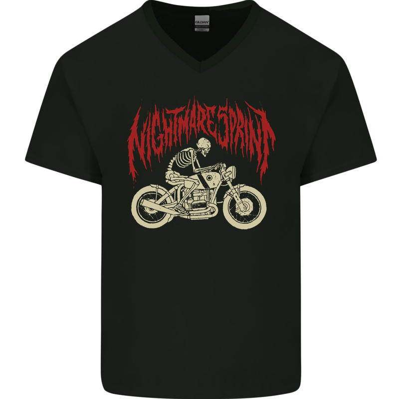 Nightmare Sprint Motorcycle Motorbike Biker Mens V-Neck Cotton T-Shirt Black