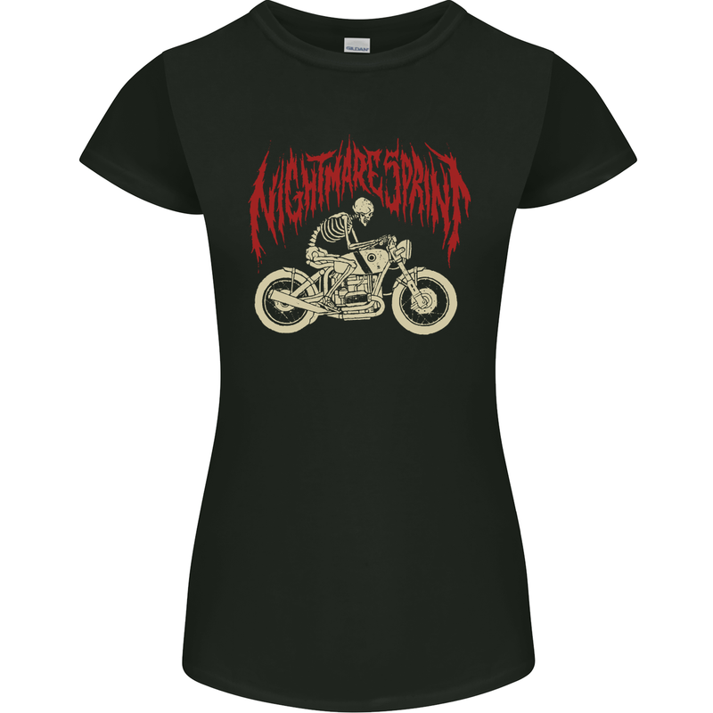 Nightmare Sprint Motorcycle Motorbike Biker Womens Petite Cut T-Shirt Black