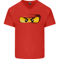 Ninja Eyes Mens V-Neck Cotton T-Shirt Red