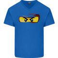 Ninja Eyes Mens V-Neck Cotton T-Shirt Royal Blue