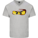 Ninja Eyes Mens V-Neck Cotton T-Shirt Sports Grey