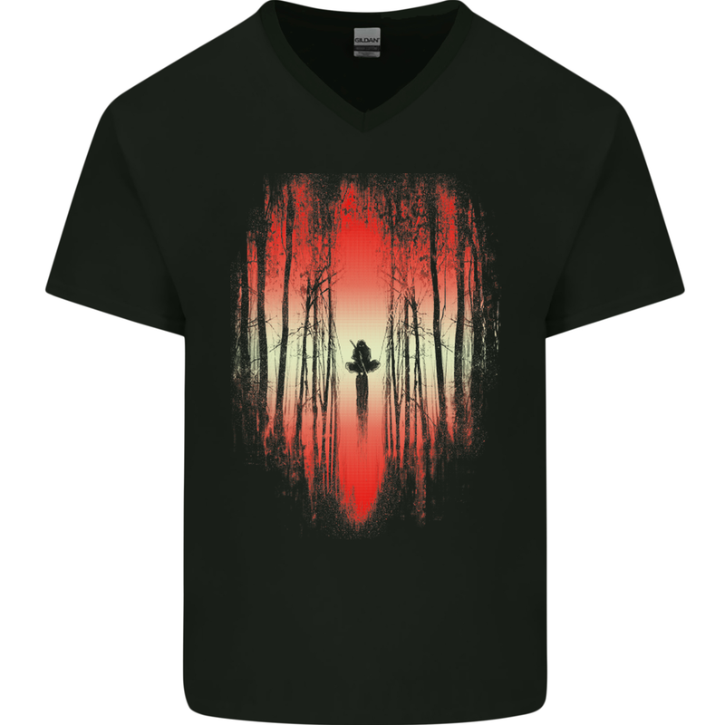 Ninja Landscape Martial Arts MMA Samurai Mens V-Neck Cotton T-Shirt Black