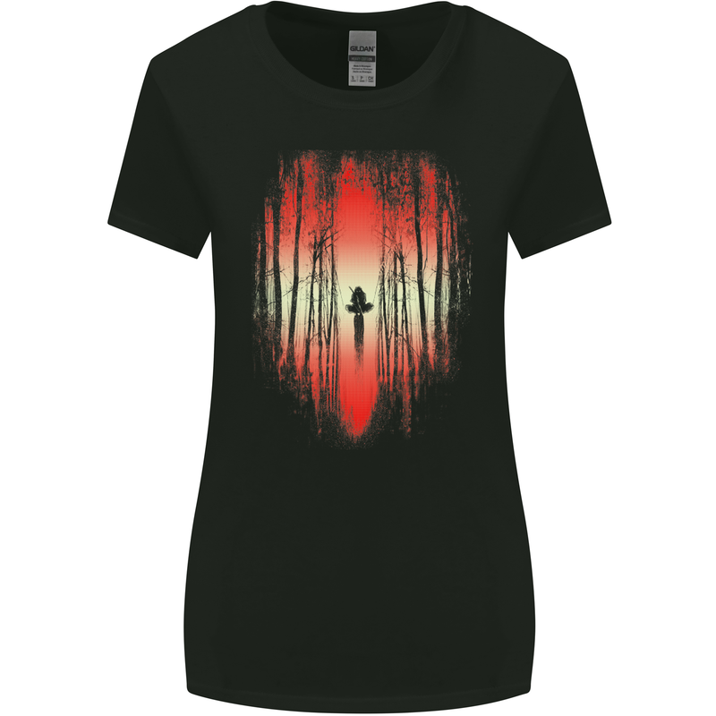 Ninja Landscape Martial Arts MMA Samurai Womens Wider Cut T-Shirt Black
