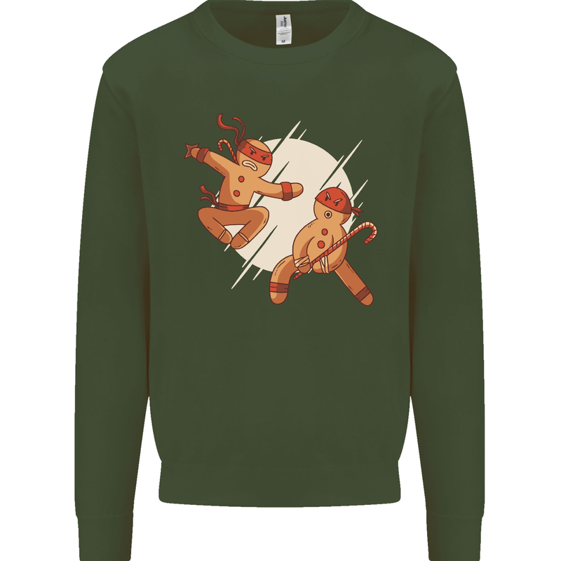 Ninjabread Men Funny Food Gym MMA Mens Sweatshirt Jumper Forest Green